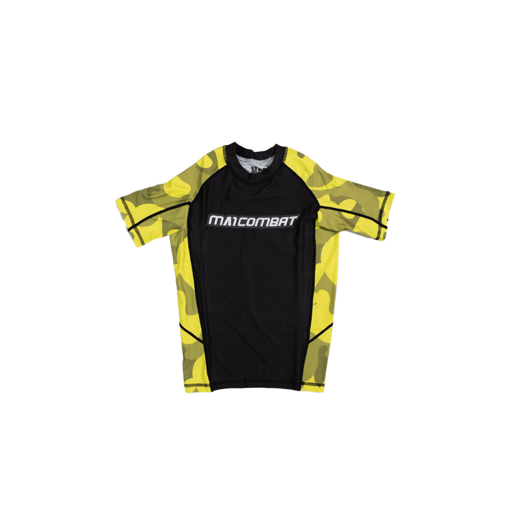 MA1 Kids Camo Yellow Short Sleeve Rashguard - product photo 4