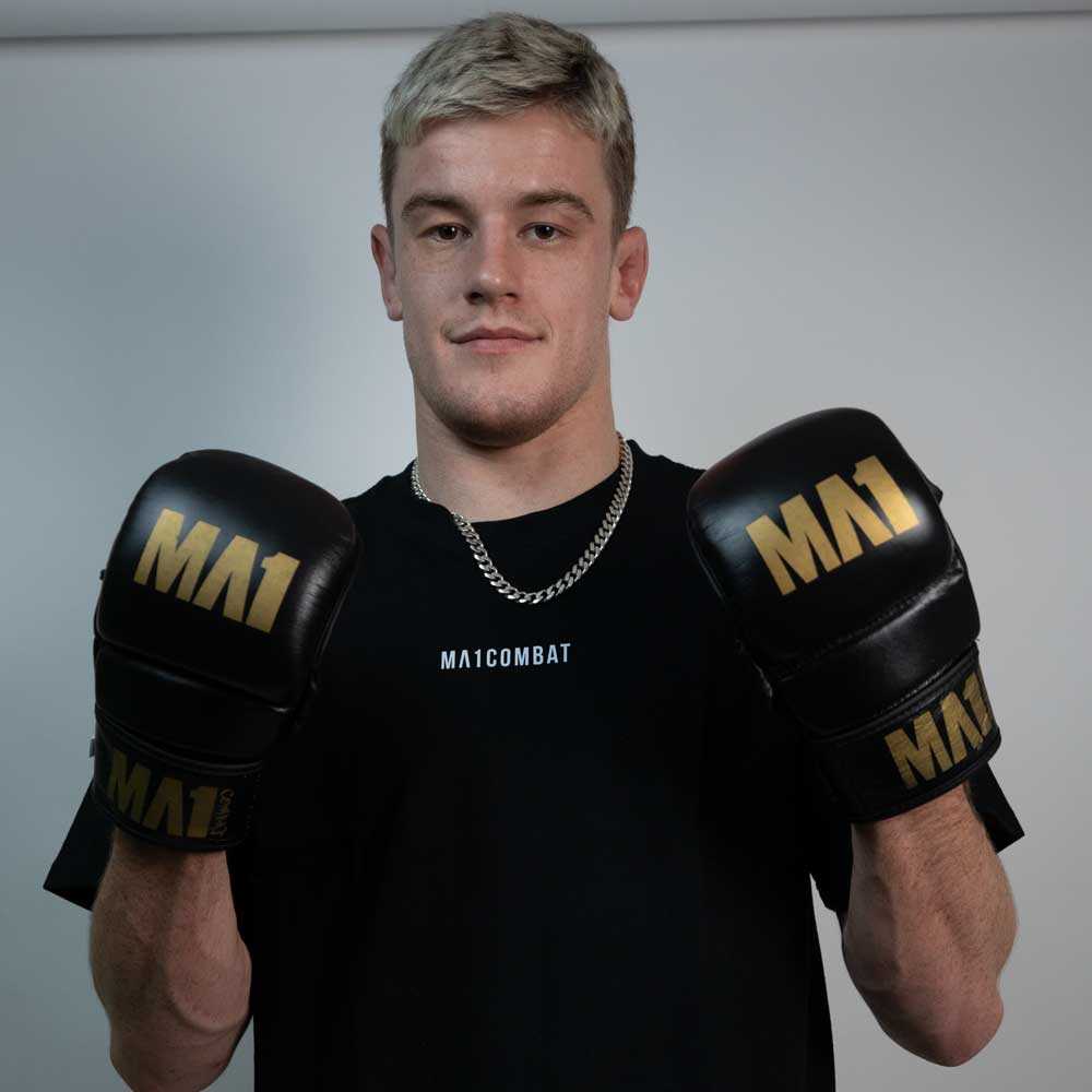 MA1 Black Gold Elite Leather MMA Sparring Gloves