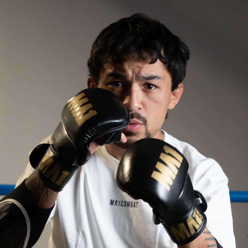 MA1 Black Gold Elite Leather MMA Sparring Gloves