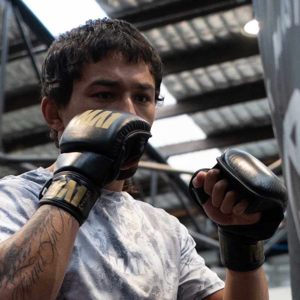 MA1 Black Gold Elite Leather MMA Sparring Gloves