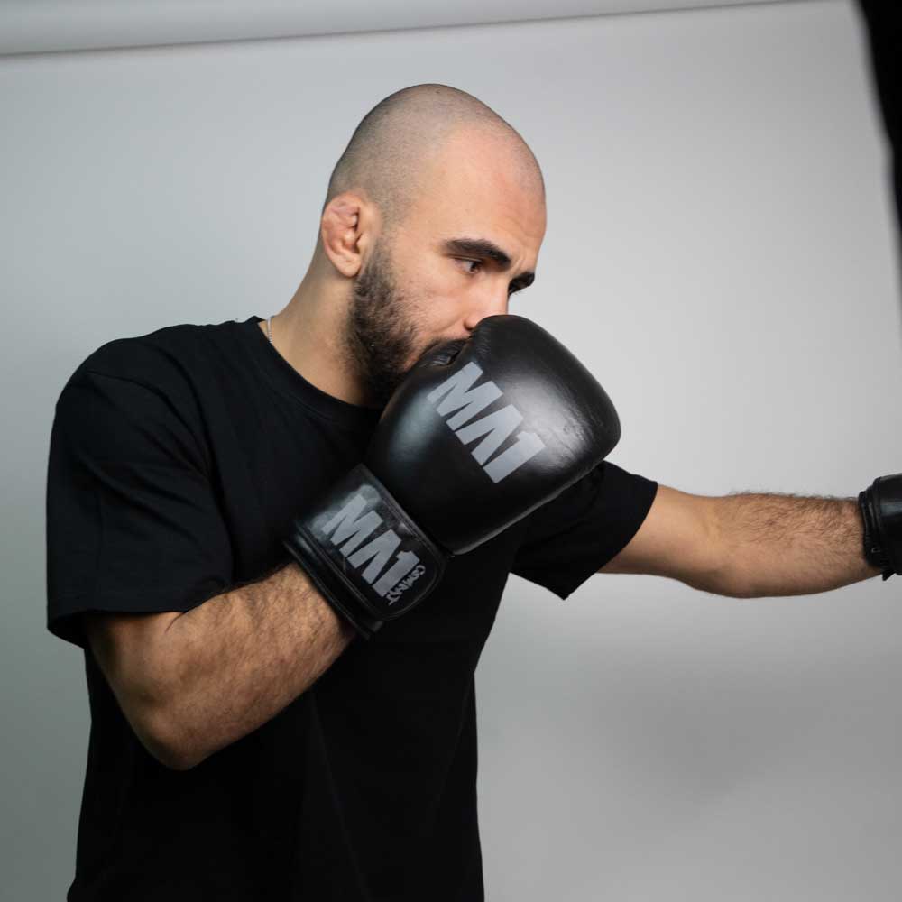 MA1 Combat Black Grey Leather Boxing Gloves