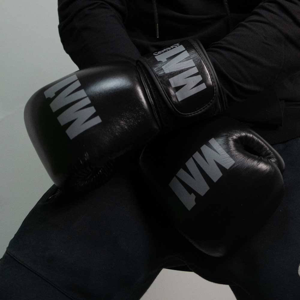 MA1 Combat Black Grey Leather Boxing Gloves
