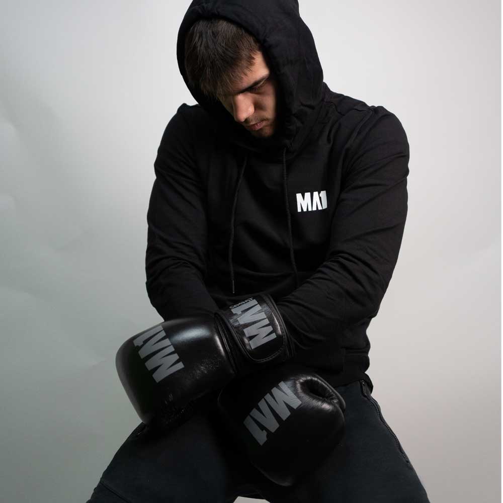 MA1 Combat Black Grey Leather Boxing Gloves