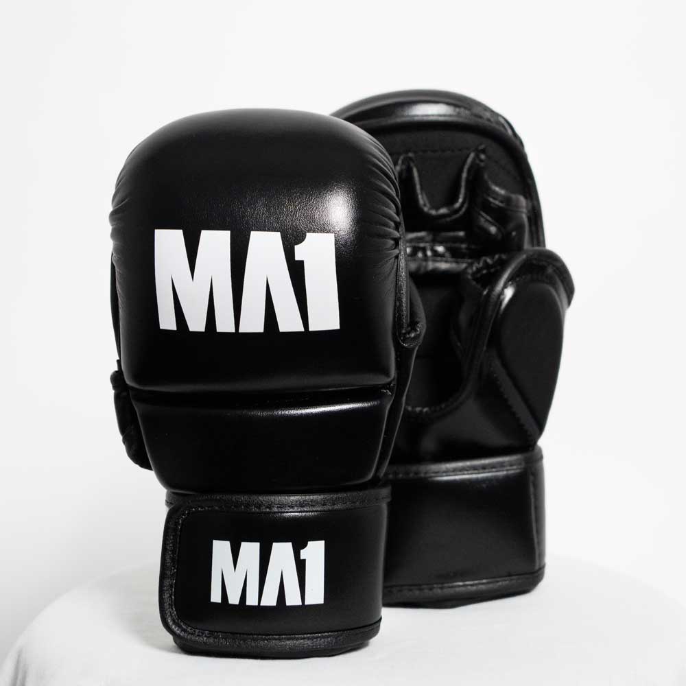 MA1 Black White Sparring MMA Gloves