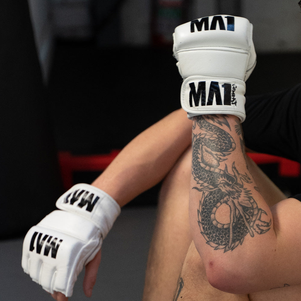 MA1 White Leather 4oz MMA Gloves - product photo 3
