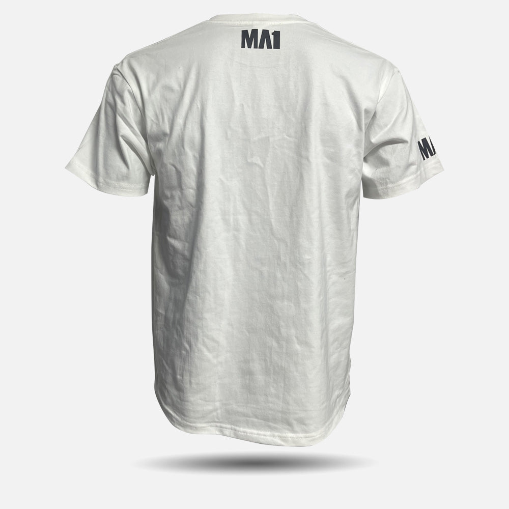 Custom MA1 Tee - White t-shirt with 'MA1' branding on a white background