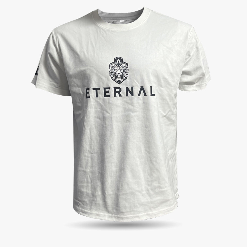 Custom MA1 Tee - White t-shirt with 'Eternal' logo on a white background