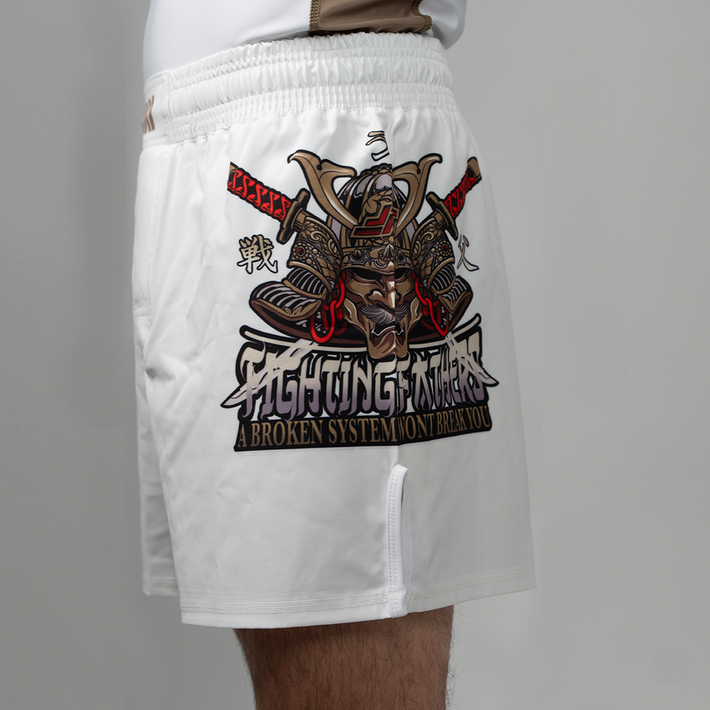 MA1 Fighting Fathers White Hybrid Cut MMA Shorts - product photo 2