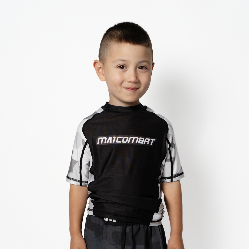 MA1 Kids Camo Grey Short Sleeve Rashguard