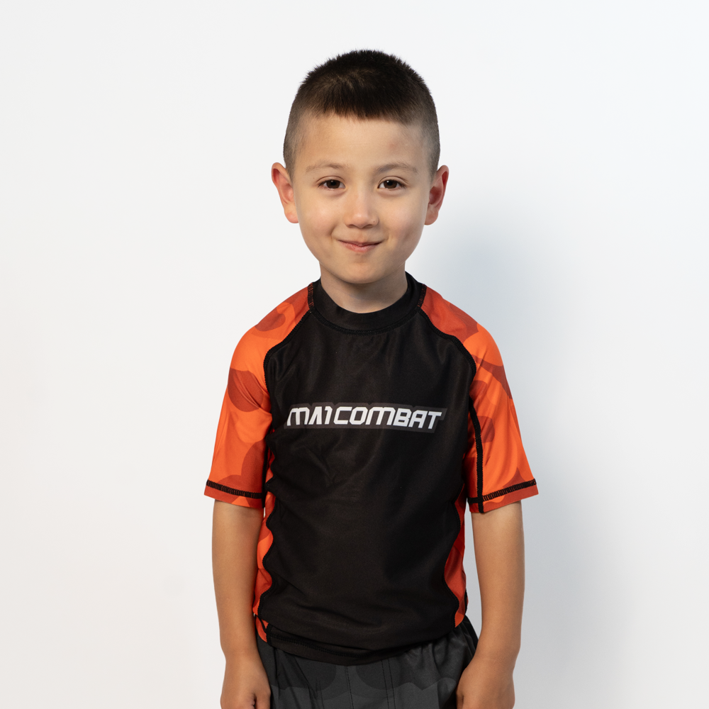MA1 Kids Camo Orange Short Sleeve Rashguard
