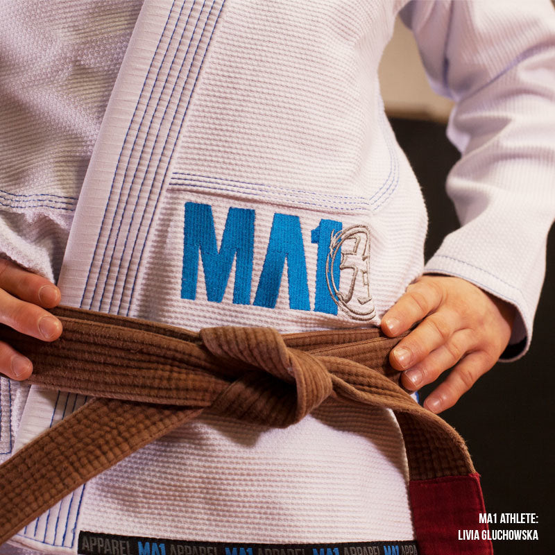 MA1 Female Premium Comp Gi - White, Baby Blue & Grey