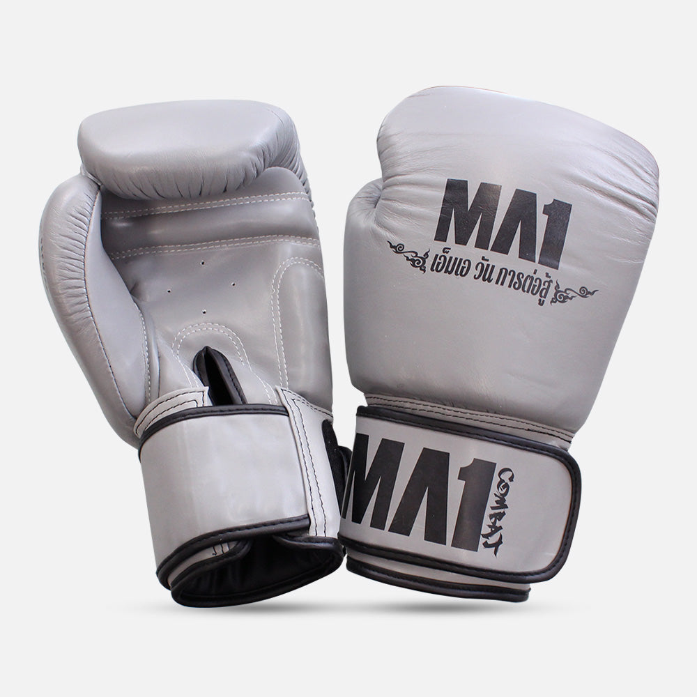 MA1 Thai Made Grey Black Leather Boxing Gloves - product photo 2