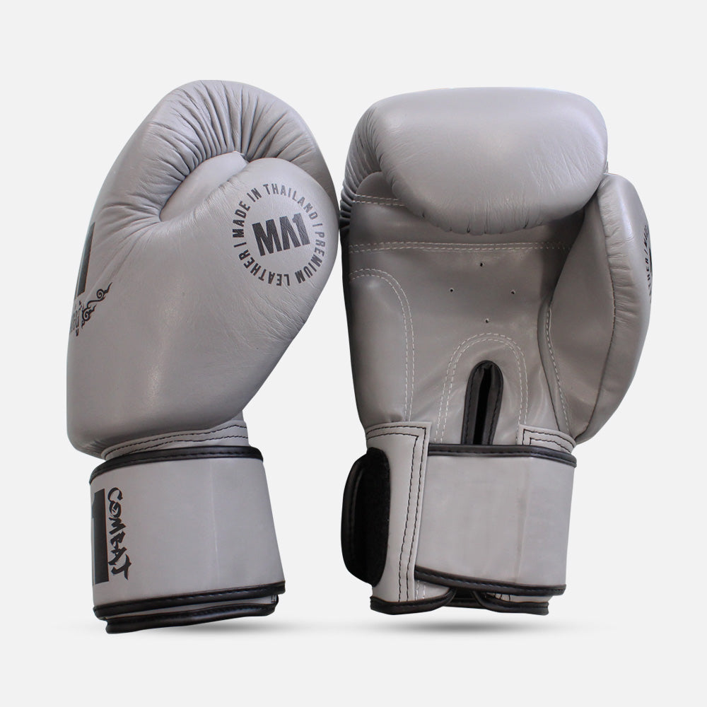 MA1 Thai Made Grey Black Leather Boxing Gloves - product photo 3