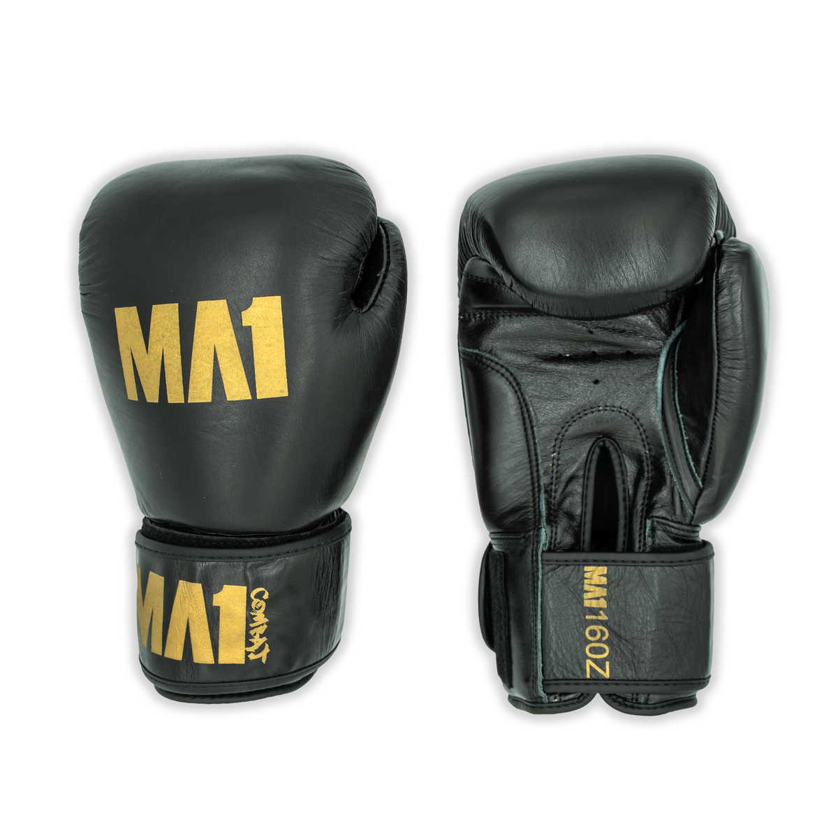 MA1 Combat Black Gold Leather Boxing Gloves - product photo 2