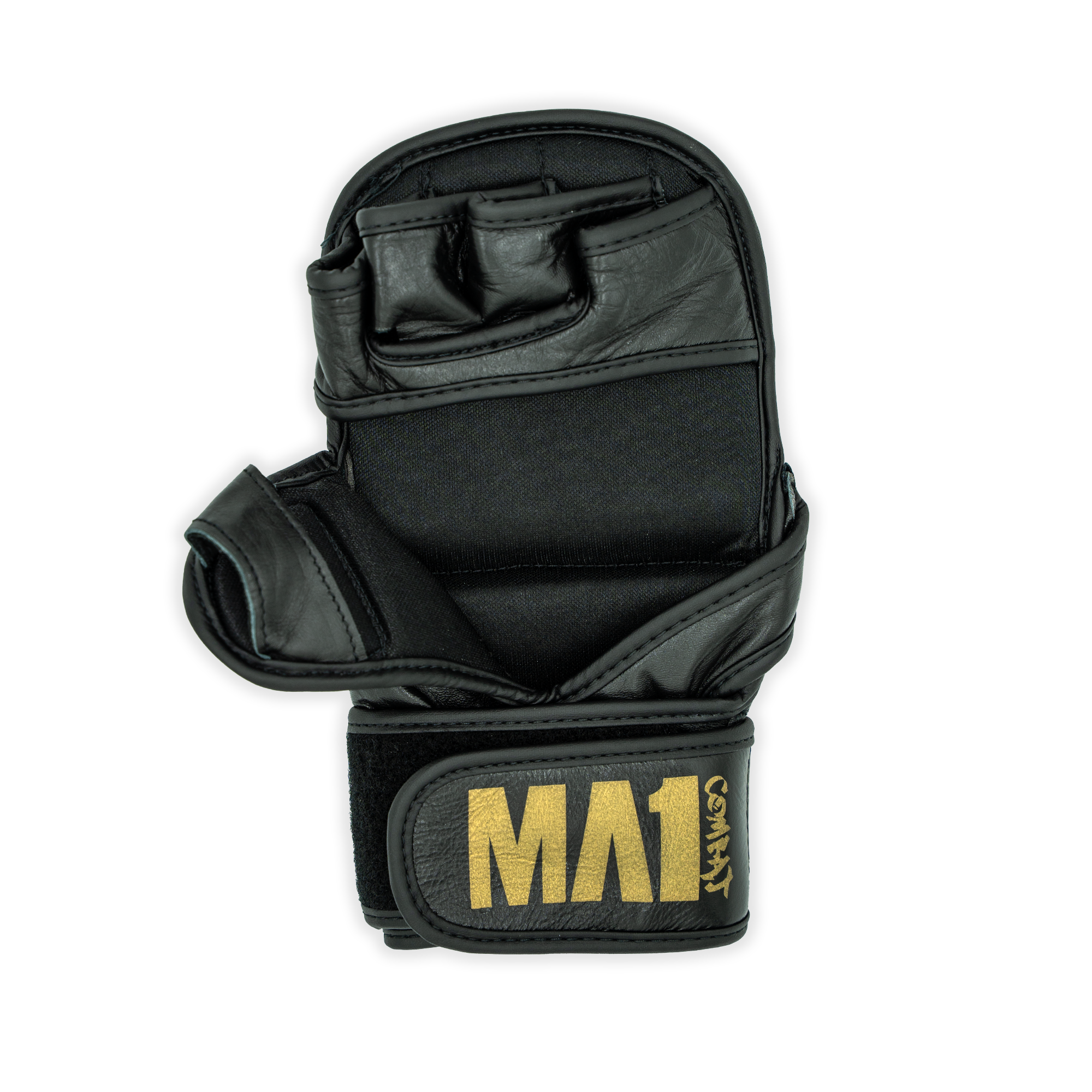 MA1 Black Gold Elite Leather MMA Sparring Gloves
