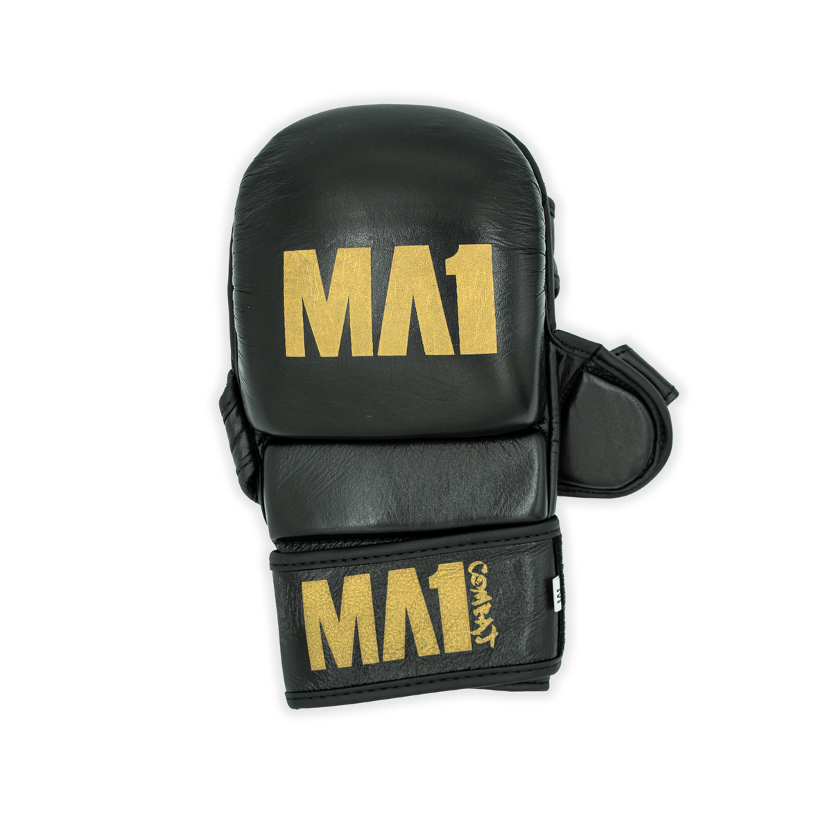 MA1 Black Gold Elite Leather MMA Sparring Gloves - product photo 13