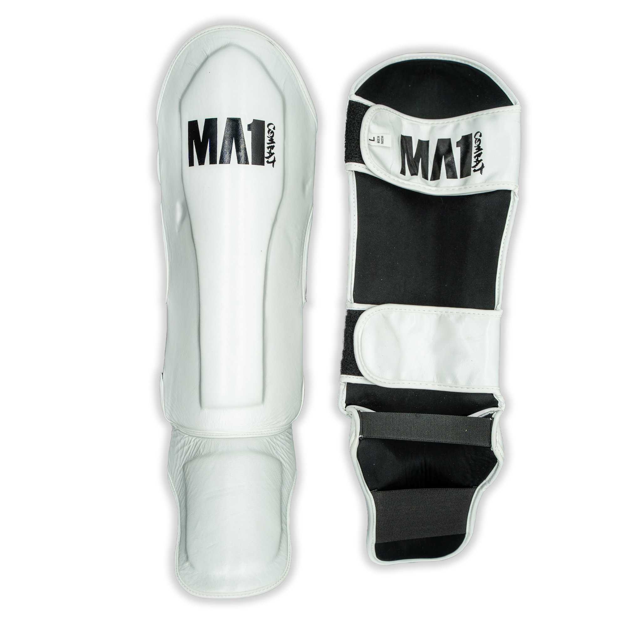 MA1 White Leather Shin Guards