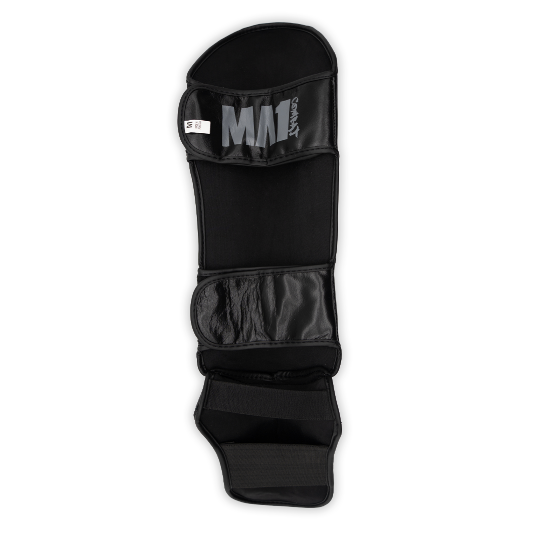 MA1 Black Grey Leather Shin Guards - product photo 3