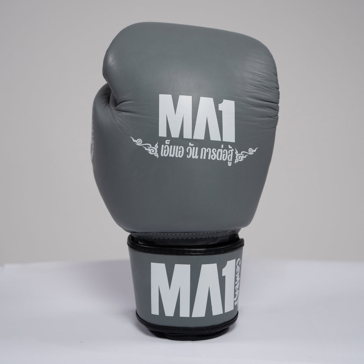 MA1 Thai Made Grey White Leather Boxing Gloves - product photo 2