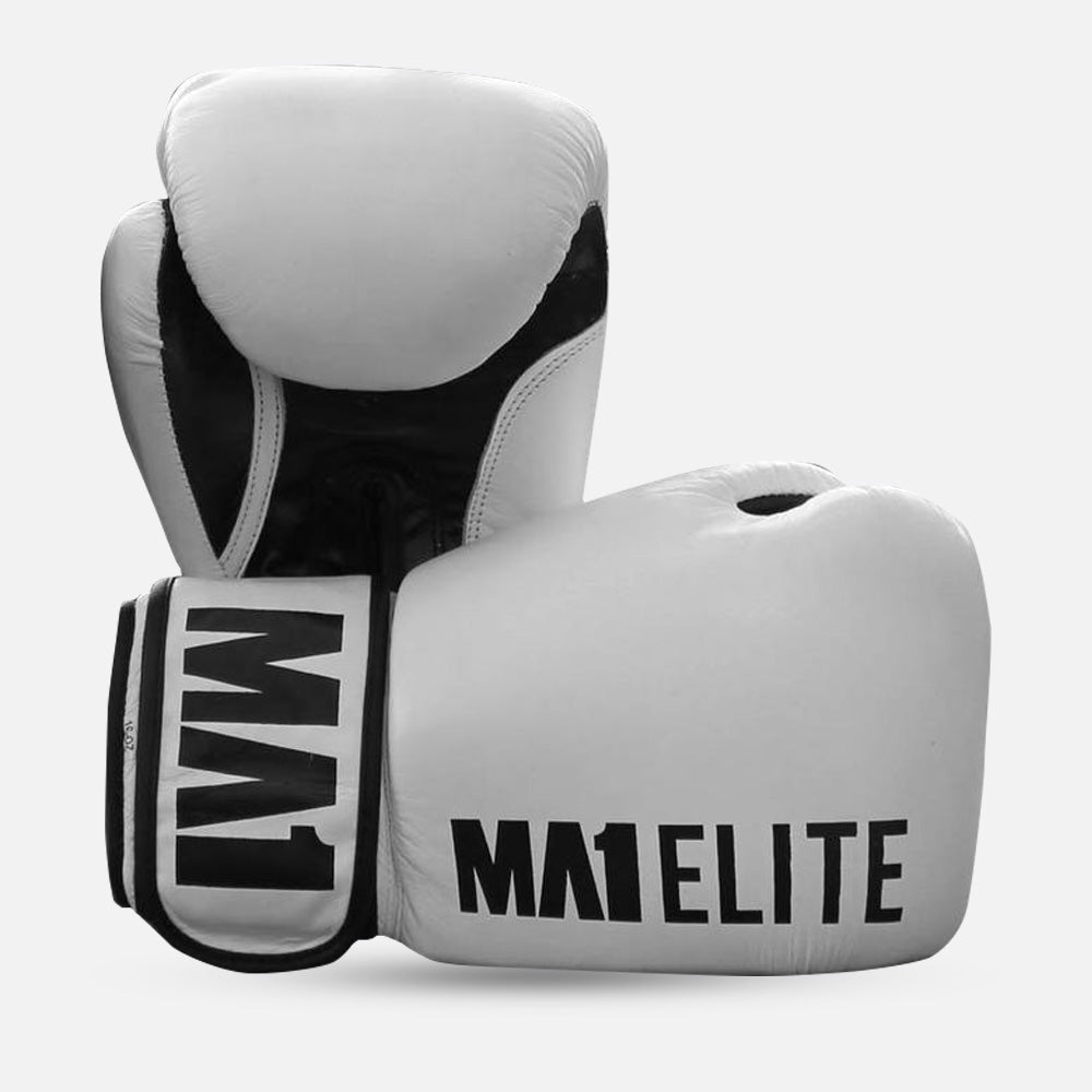 MA1 Elite Leather 16oz Boxing Gloves - White