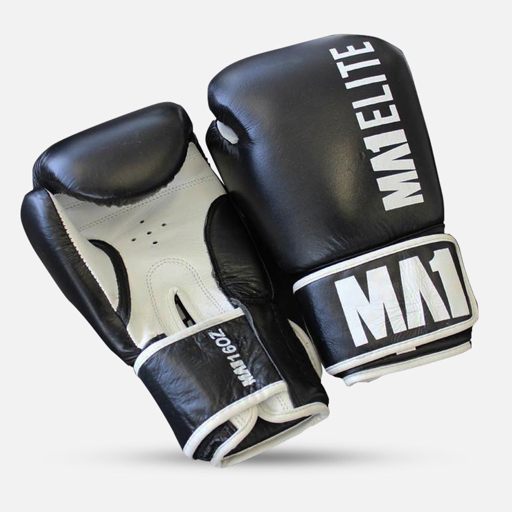 MA1 Elite Leather 16oz Boxing Gloves - Black