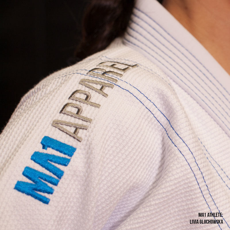 MA1 Female Premium Comp Gi - White, Baby Blue & Grey