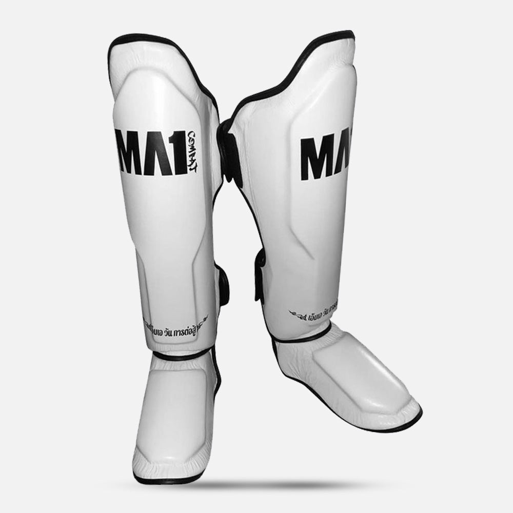 MA1 Thai Made White Leather Muay Thai Shin Guards