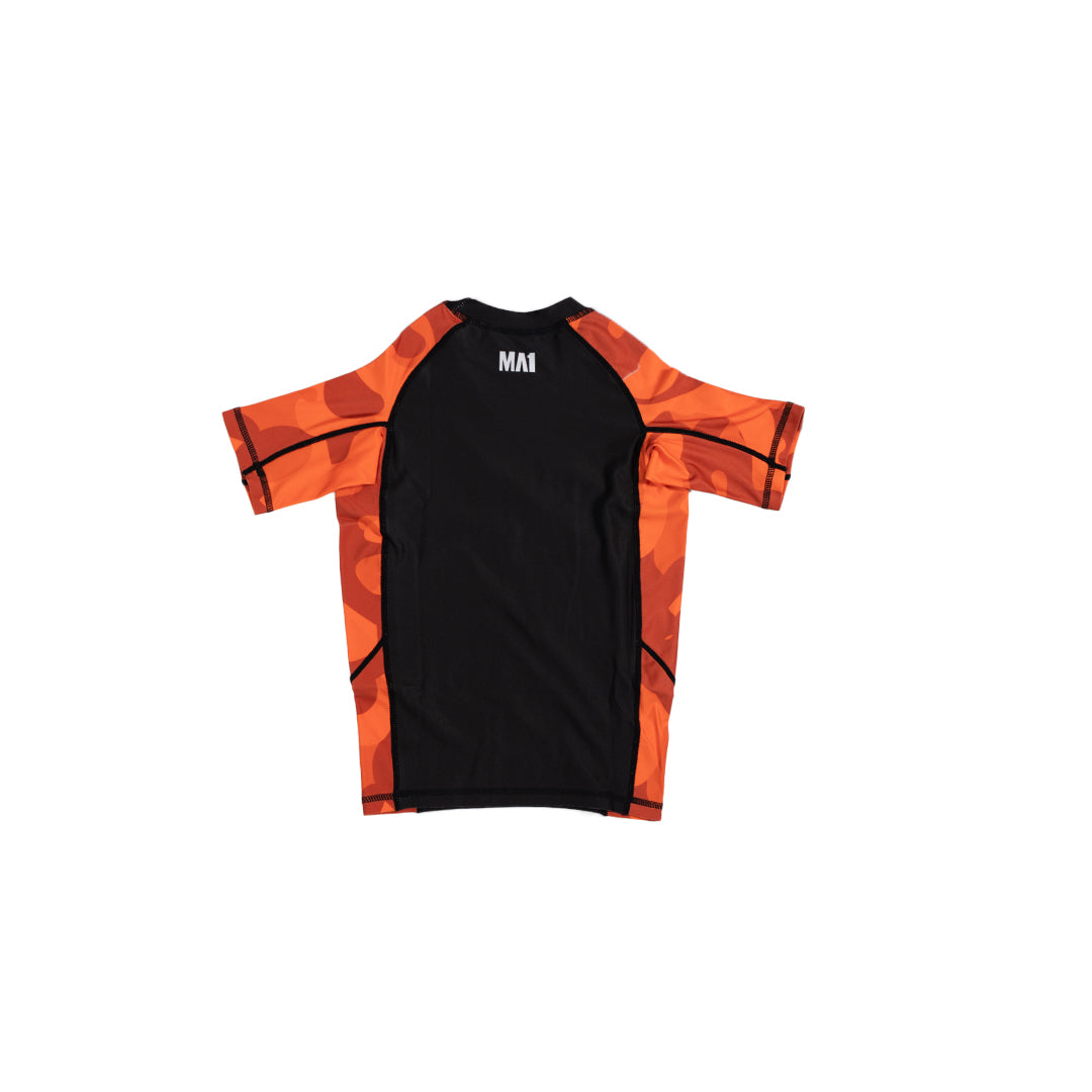 MA1 Kids Camo Orange Short Sleeve Rashguard - product photo 5