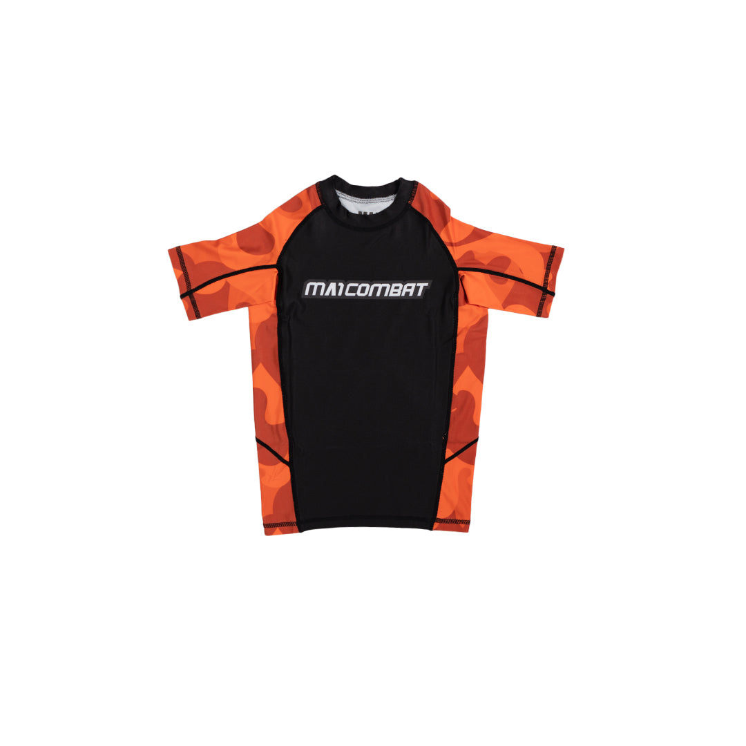 MA1 Kids Camo Orange Short Sleeve Rashguard - product photo 4
