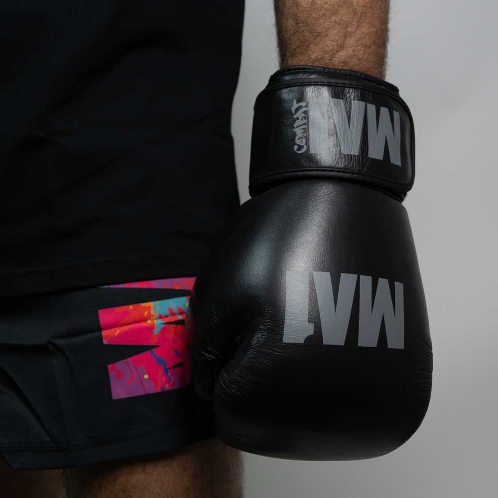 MA1 Combat Black Grey Leather Boxing Gloves