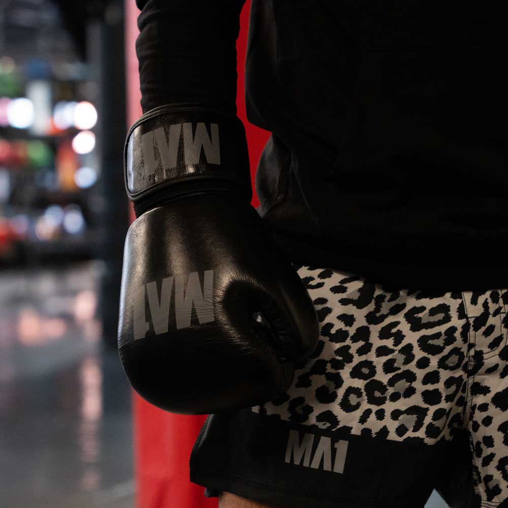 MA1 Combat Black Grey Leather Boxing Gloves