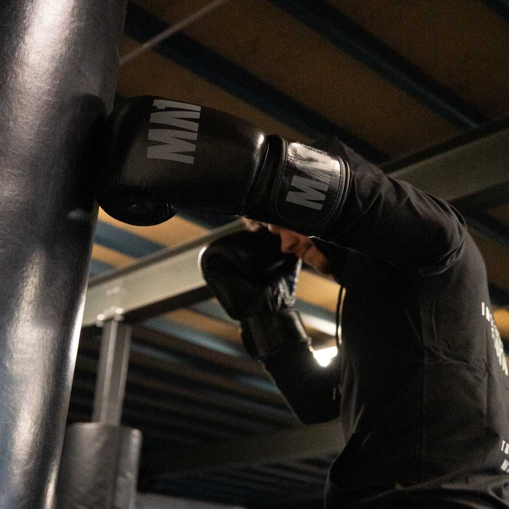MA1 Combat Black Grey Leather Boxing Gloves - product photo 2