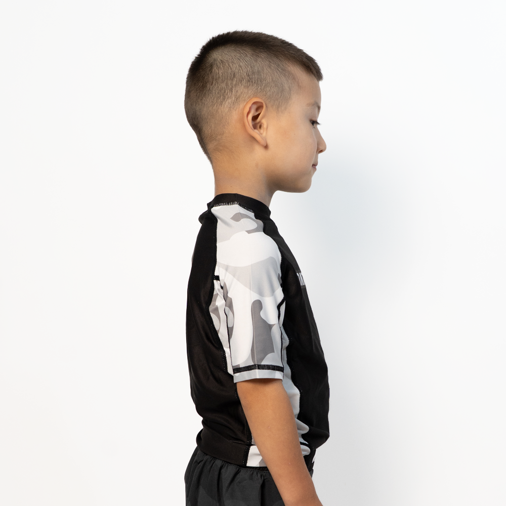 MA1 Kids Camo Grey Short Sleeve Rashguard