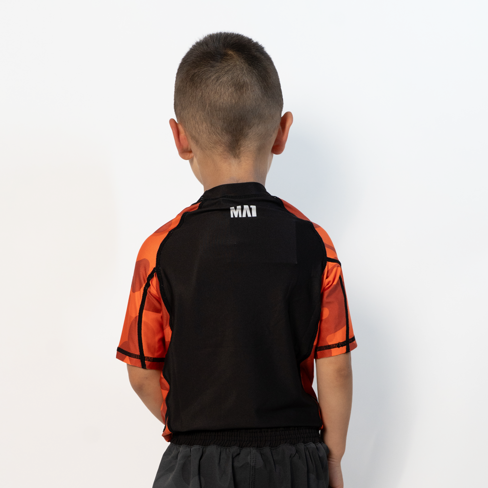 MA1 Kids Camo Orange Short Sleeve Rashguard - product photo 2