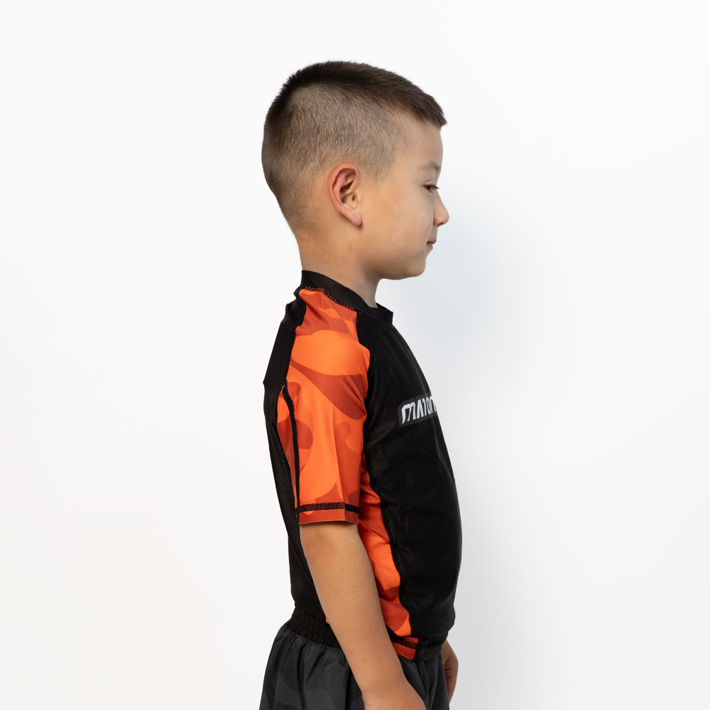 MA1 Kids Camo Orange Short Sleeve Rashguard - product photo 3
