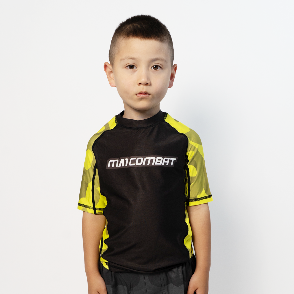 MA1 Kids Camo Yellow Short Sleeve Rashguard
