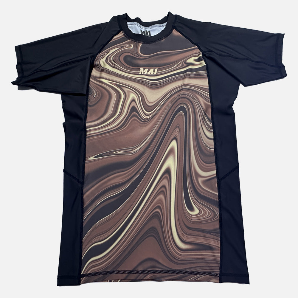 MA1 Liquid Brown Short Sleeve Rashguard with sublimated liquid print