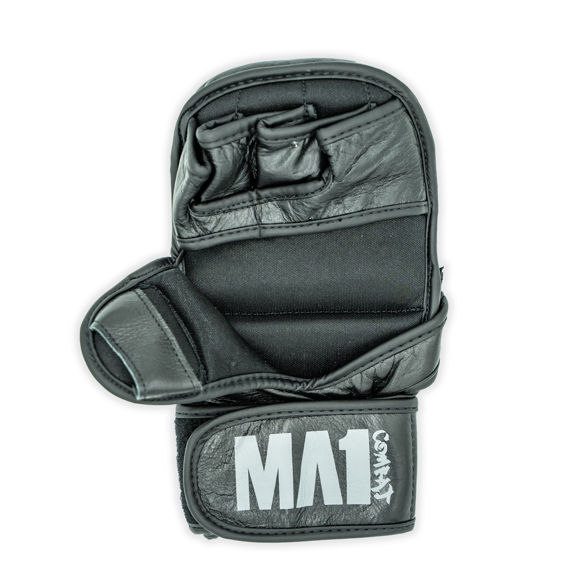 MA1 Black Grey Elite Leather MMA Sparring Gloves - product photo 3