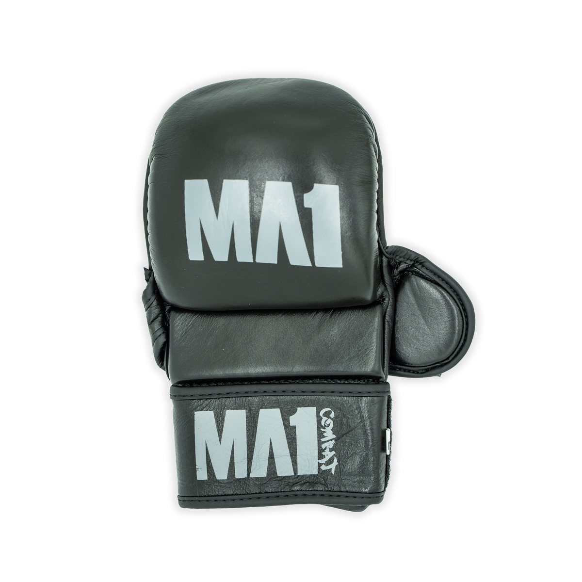 MA1 Black Grey Elite Leather MMA Sparring Gloves - product photo 2