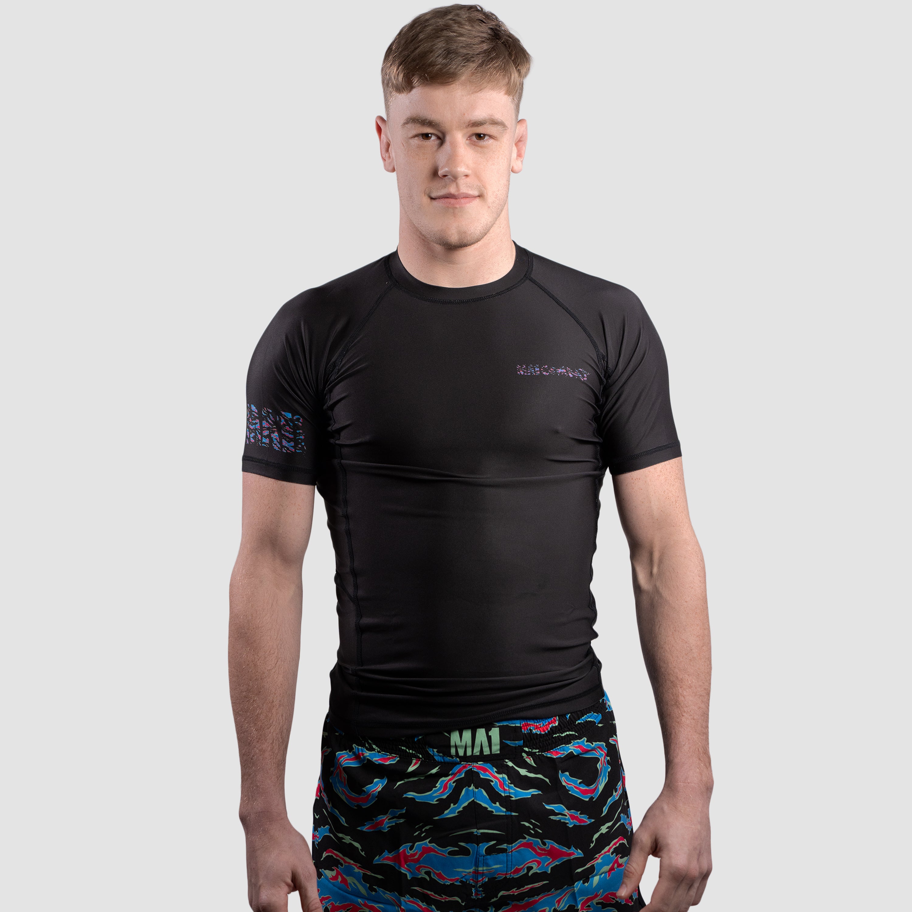 MA1 Camo Fire Logo Black Short Sleeve Rashguard