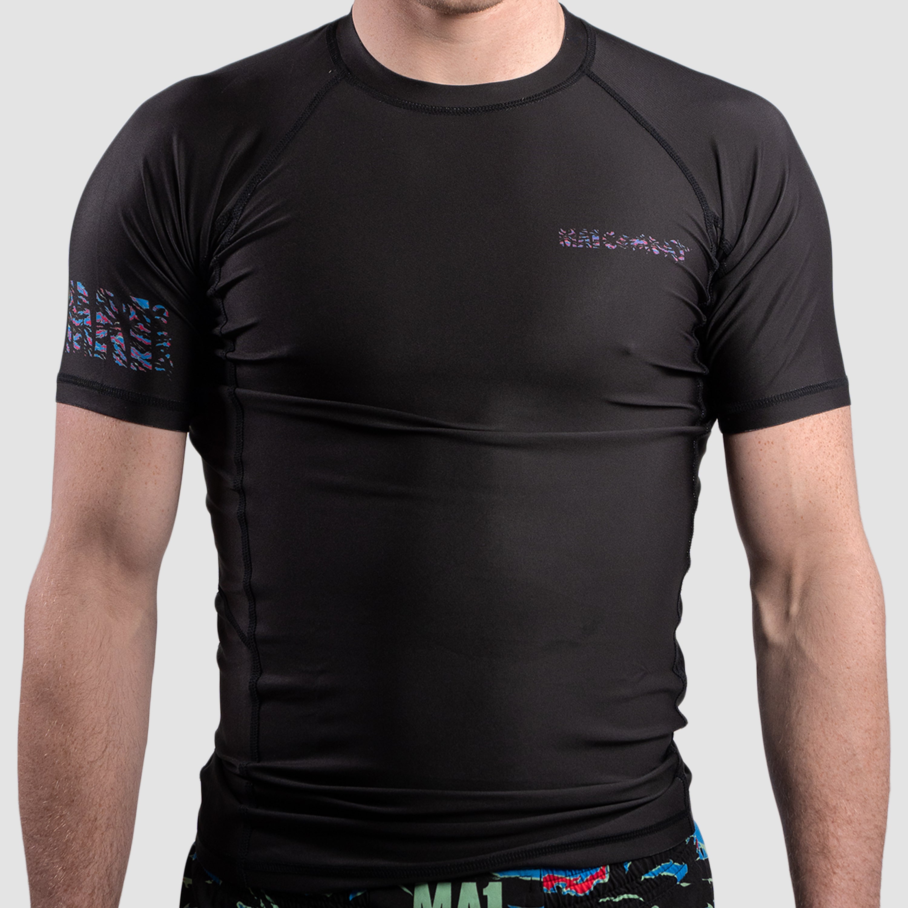 MA1 Camo Fire Logo Black Short Sleeve Rashguard