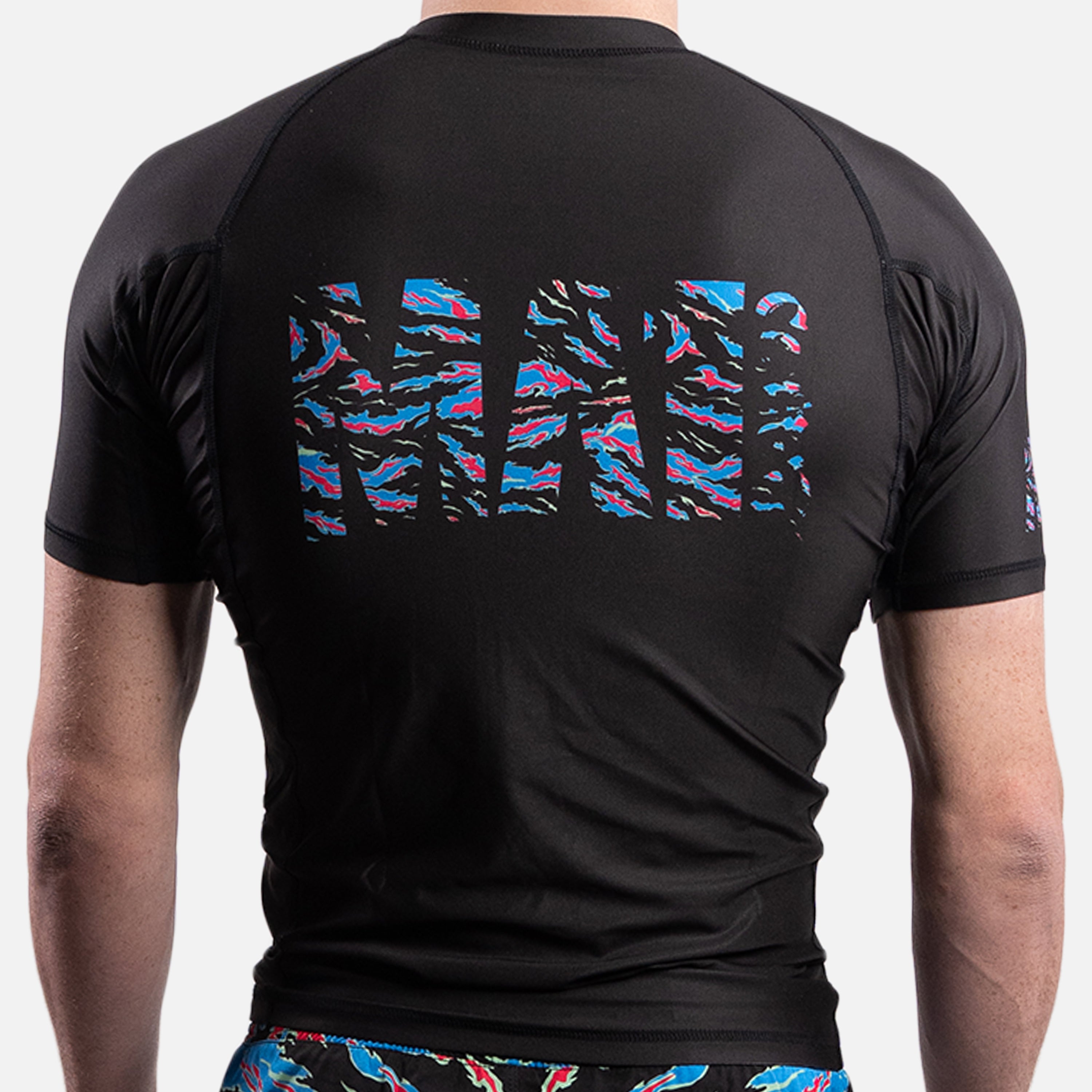 MA1 Camo Fire Logo Black Short Sleeve Rashguard