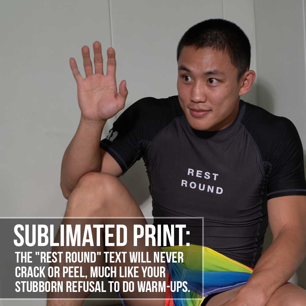 Sublimated print detail on the MA1 Rest Round Rash Guard
