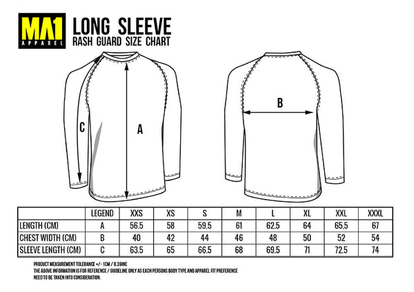 Daci Rash Guard Chart Size MA1 Combat Long Sleeve Rash Guard