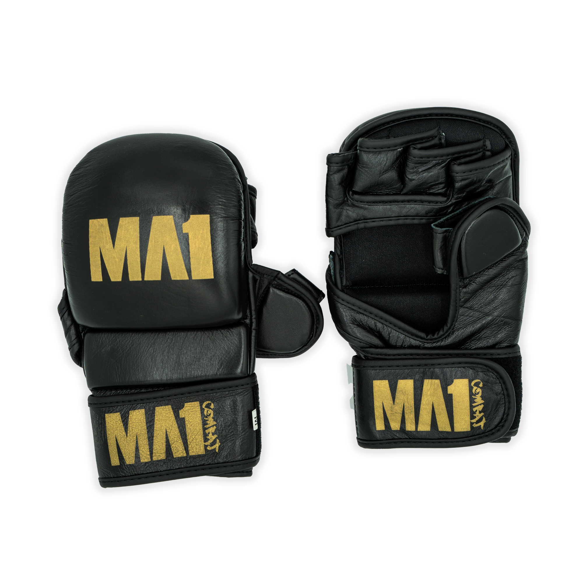 MA1 Black Gold Elite Leather MMA Sparring Gloves