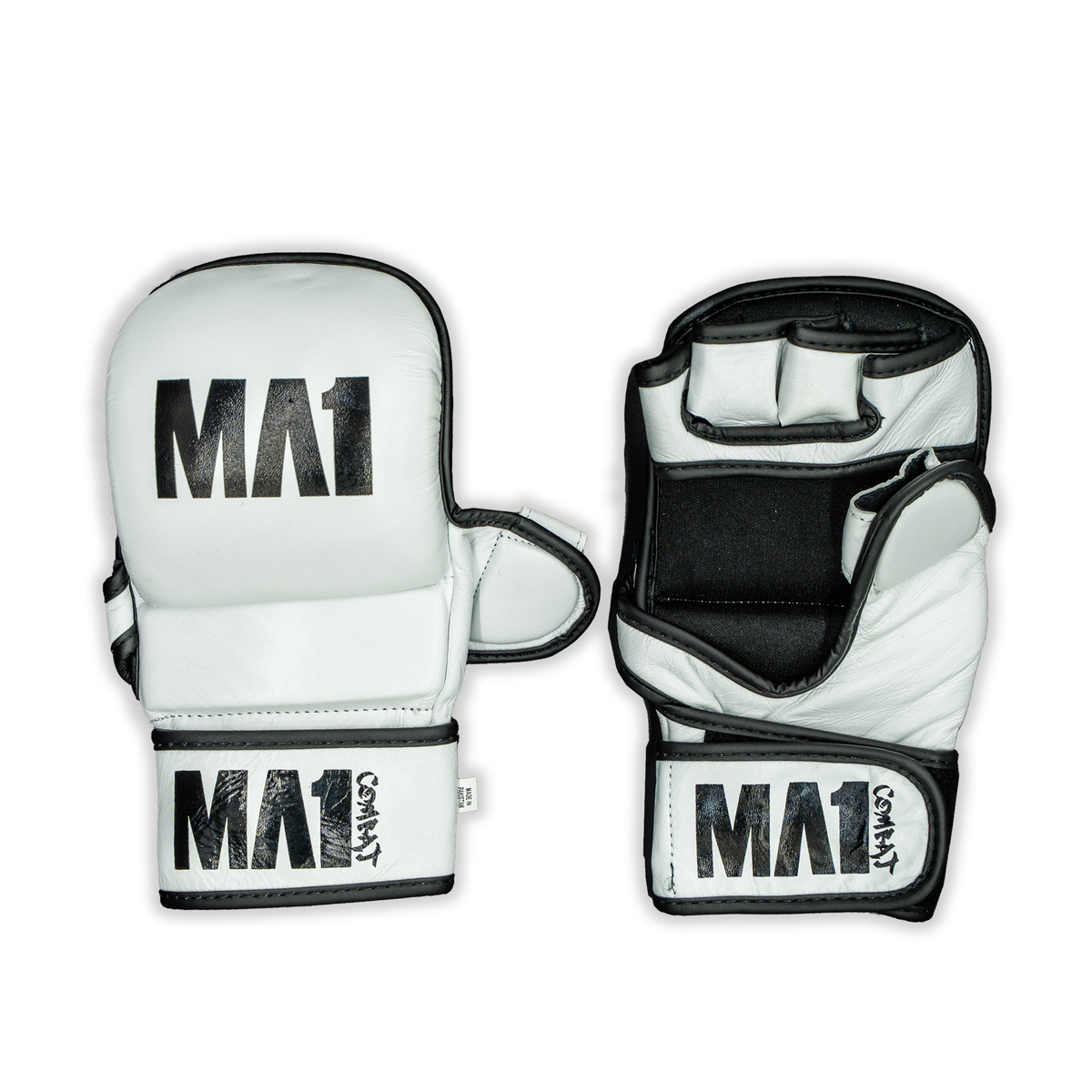 MA1 White Elite Leather MMA Sparring Gloves