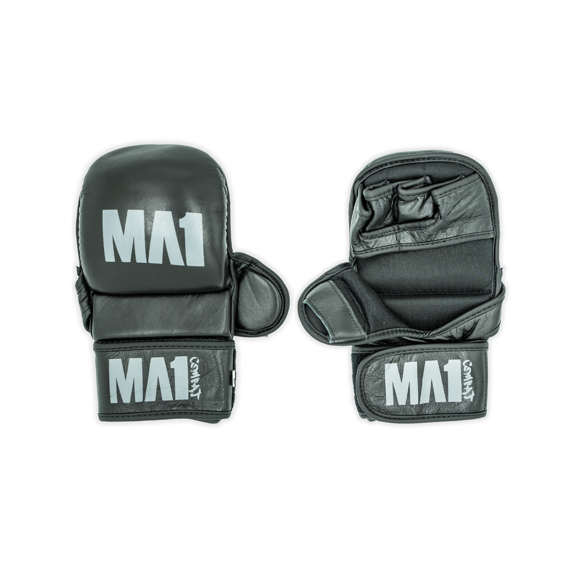 MA1 Black Grey Elite Leather MMA Sparring Gloves