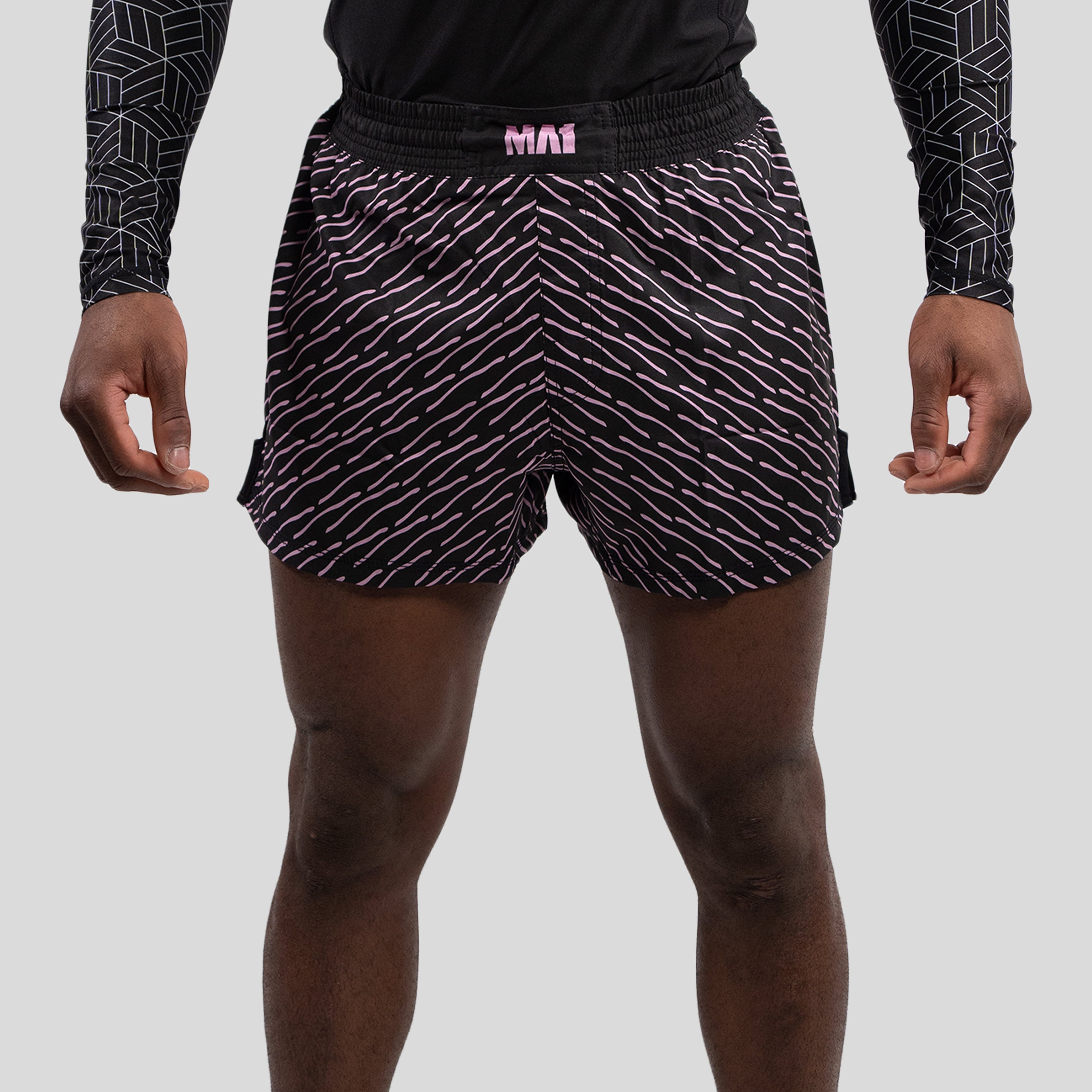 MA1 PINK AND BLACK PATTERNED MMA SHORTS