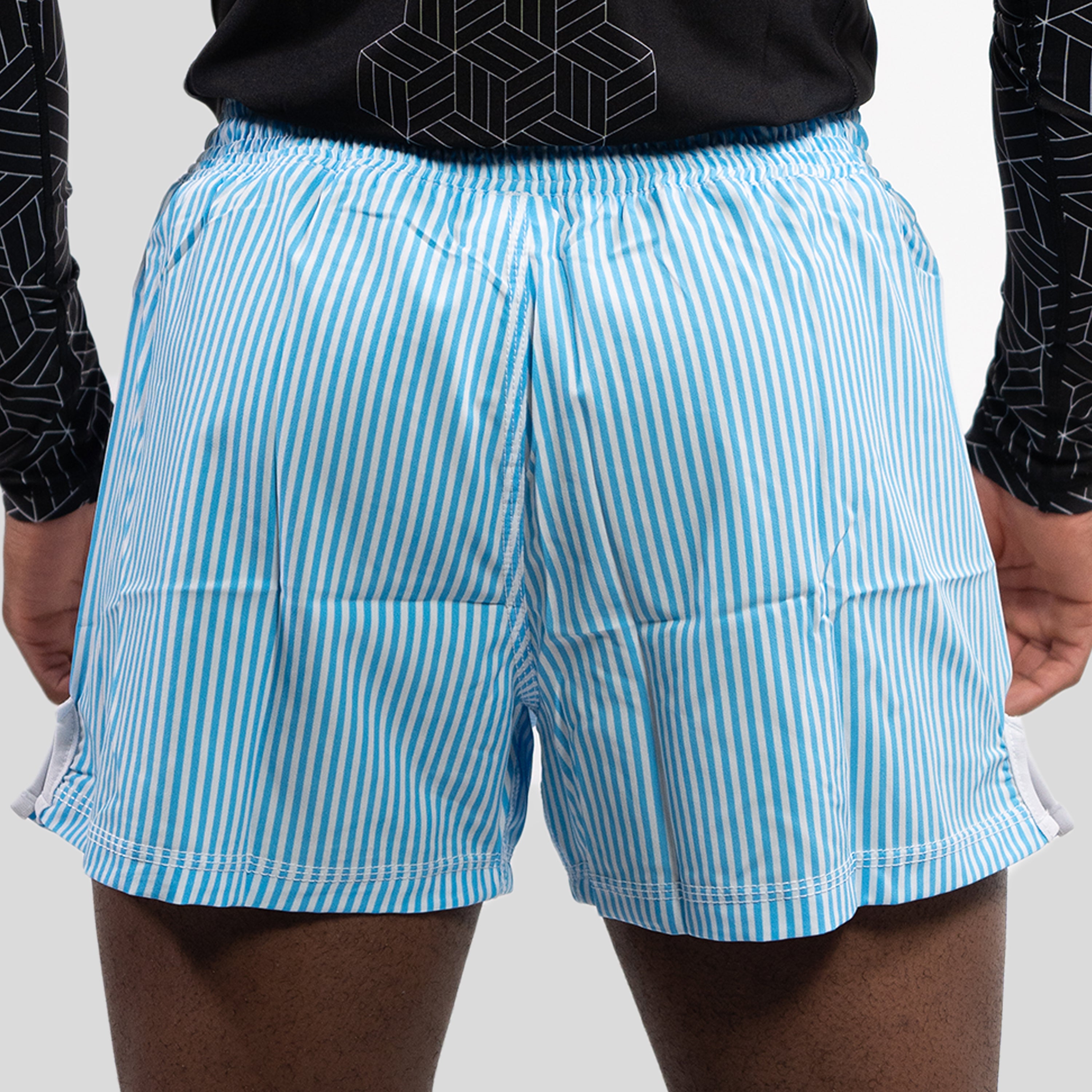 MA1 BLUE AND WHITE PINSTRIPE MMA SHORTS