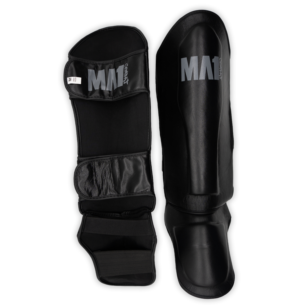 MA1 Black Grey Leather Shin Guards